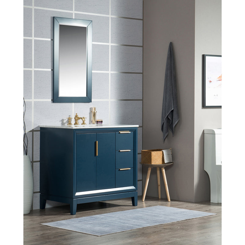 Water Creation Elizabeth 36" Single Sink Carrara White Marble Vanity In Monarch Blue with F2-0013-06-FX Lavatory Faucet EL36CW06MB-000FX1306