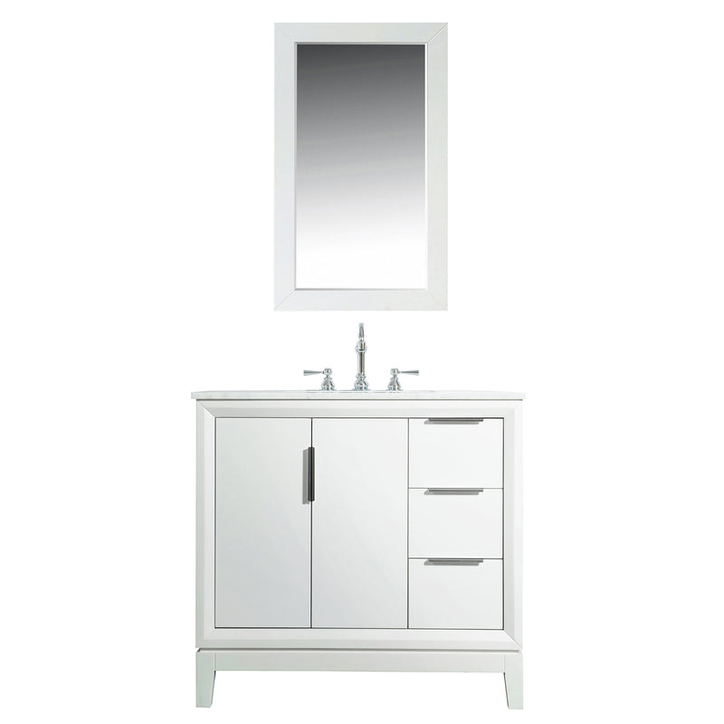 Water Creation Elizabeth 36" Single Sink Carrara White Marble Vanity In Pure White with F2-0012-01-TL Lavatory Faucet EL36CW01PW-000TL1201