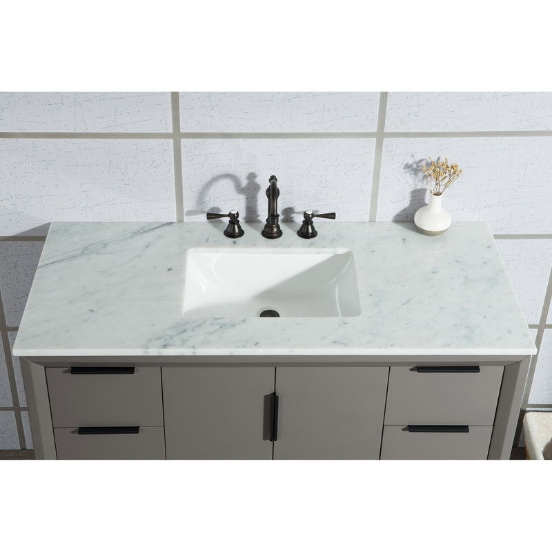 Water Creation Elizabeth 48" Single Sink Carrara White Marble Vanity In Cashmere Gray with F2-0012-03-TL Lavatory Faucet EL48CW03CG-000TL1203