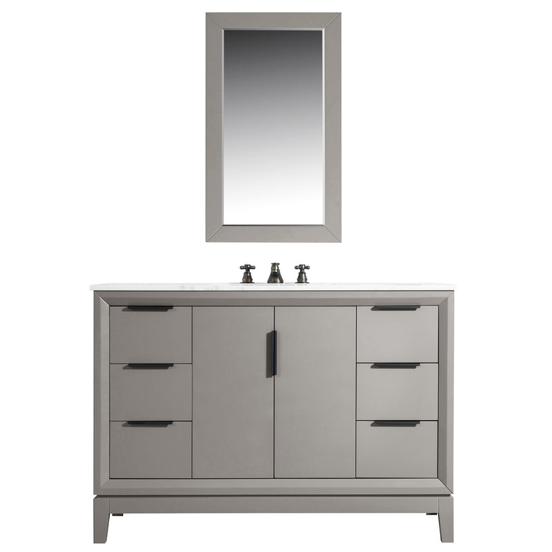 Water Creation Elizabeth 48" Single Sink Carrara White Marble Vanity In Cashmere Gray with Matching Mirror and F2-0009-03-BX Lavatory Faucet EL48CW03CG-R21BX0903