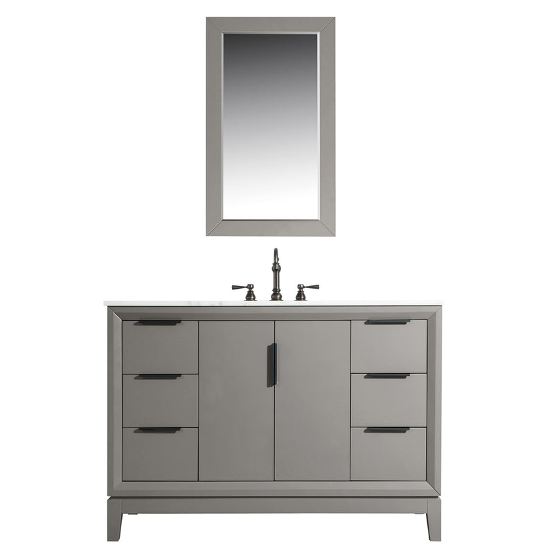 Water Creation Elizabeth 48" Single Sink Carrara White Marble Vanity In Cashmere Gray with Matching Mirror and F2-0012-03-TL Lavatory Faucet EL48CW03CG-R21TL1203