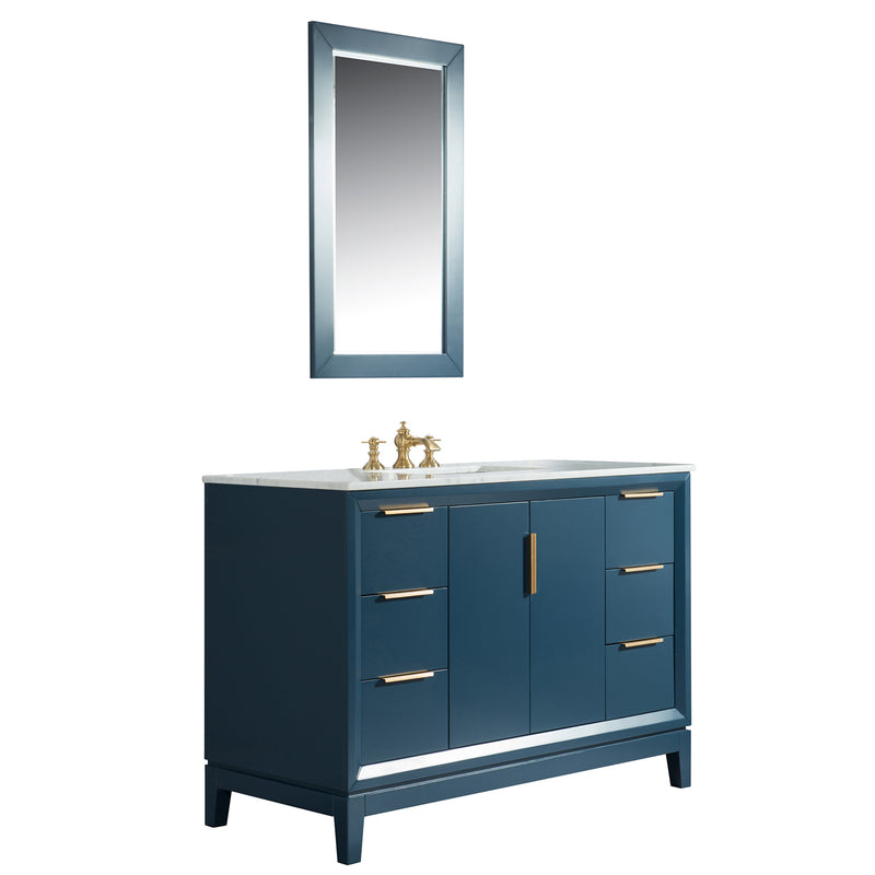 Water Creation Elizabeth 48" Single Sink Carrara White Marble Vanity In Monarch Blue with Matching Mirror and F2-0013-06-FX Lavatory Faucet EL48CW06MB-R21FX1306