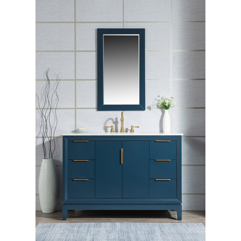 Water Creation Elizabeth 48" Single Sink Carrara White Marble Vanity In Monarch Blue with Matching Mirror EL48CW06MB-R21000000