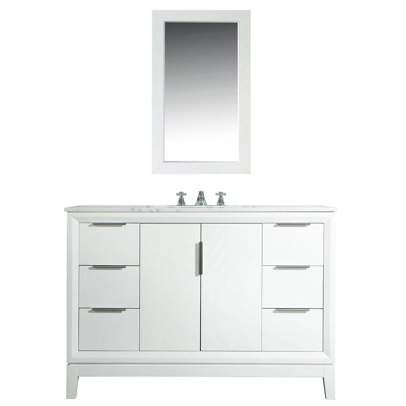 Water Creation Elizabeth 48" Single Sink Carrara White Marble Vanity In Pure White with Matching Mirror EL48CW01PW-R21000000