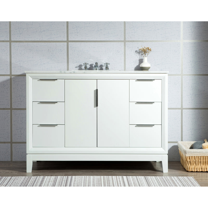 Water Creation Elizabeth 48" Single Sink Carrara White Marble Vanity In Pure White with Matching Mirror EL48CW01PW-R21000000