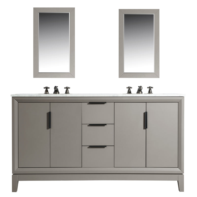 Water Creation Elizabeth 60" Double Sink Carrara White Marble Vanity In Cashmere Gray with Matching Mirror EL60CW03CG-R21000000