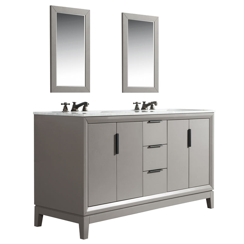 Water Creation Elizabeth 60" Double Sink Carrara White Marble Vanity In Cashmere Gray with Matching Mirror and F2-0009-03-BX Lavatory Faucet EL60CW03CG-R21BX0903