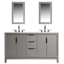 Water Creation Elizabeth 60" Double Sink Carrara White Marble Vanity In Cashmere Gray with Matching Mirror and F2-0012-03-TL Lavatory Faucet EL60CW03CG-R21TL1203