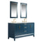 Water Creation Elizabeth 60" Double Sink Carrara White Marble Vanity In Monarch Blue EL60CW06MB-000000000