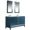 Water Creation Elizabeth 60" Double Sink Carrara White Marble Vanity In Monarch Blue with Matching Mirror and F2-0013-06-FX Lavatory Faucet EL60CW06MB-R21FX1306