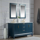 Water Creation Elizabeth 60" Double Sink Carrara White Marble Vanity In Monarch Blue with Matching Mirror EL60CW06MB-R21000000