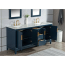 Water Creation Elizabeth 60" Double Sink Carrara White Marble Vanity In Monarch Blue with F2-0012-06-TL Lavatory Faucet EL60CW06MB-000TL1206