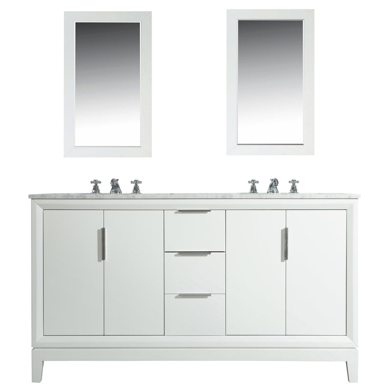 Water Creation Elizabeth 60" Double Sink Carrara White Marble Vanity In Pure White with Matching Mirror and F2-0009-01-BX Lavatory Faucet EL60CW01PW-R21BX0901