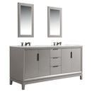 Water Creation Elizabeth 72" Double Sink Carrara White Marble Vanity In Cashmere Gray with Matching Mirror and F2-0009-03-BX Lavatory Faucet EL72CW03CG-R21BX0903