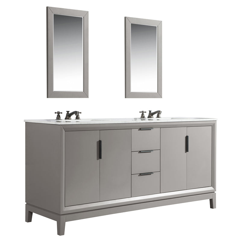 Water Creation Elizabeth 72" Double Sink Carrara White Marble Vanity In Cashmere Gray with Matching Mirror EL72CW03CG-R21000000