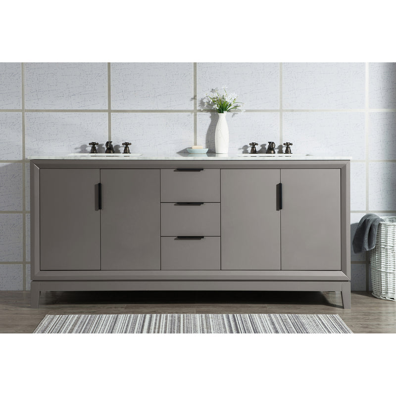 Water Creation Elizabeth 72" Double Sink Carrara White Marble Vanity In Cashmere Gray with Matching Mirror EL72CW03CG-R21000000