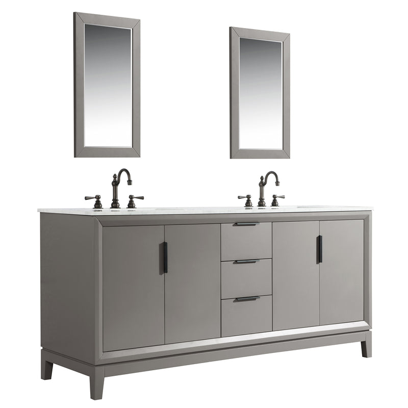 Water Creation Elizabeth 72" Double Sink Carrara White Marble Vanity In Cashmere Gray with F2-0012-03-TL Lavatory Faucet EL72CW03CG-000TL1203