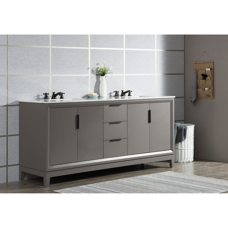 Water Creation Elizabeth 72" Double Sink Carrara White Marble Vanity In Cashmere Gray EL72CW03CG-000000000