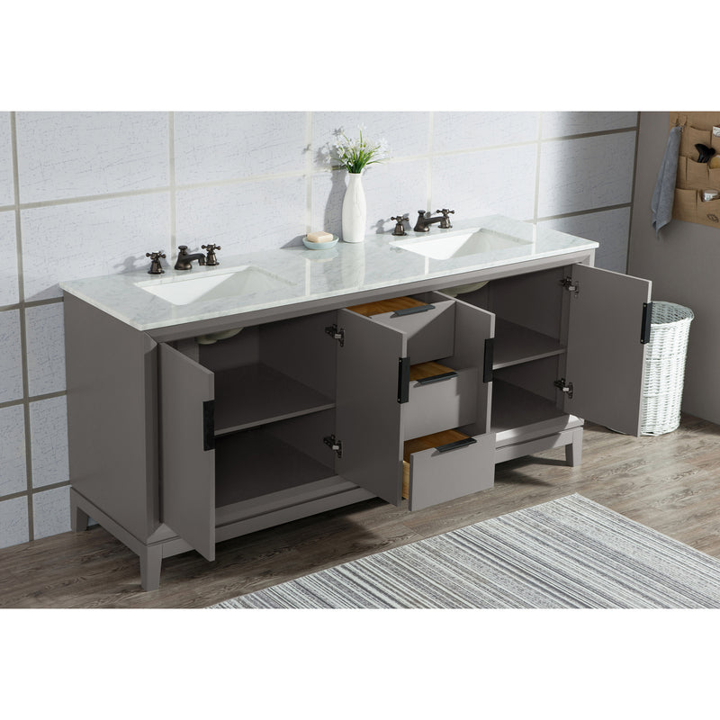 Water Creation Elizabeth 72" Double Sink Carrara White Marble Vanity In Cashmere Gray EL72CW03CG-000000000