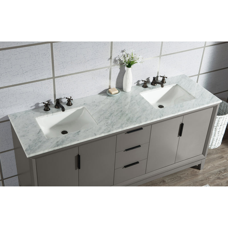 Water Creation Elizabeth 72" Double Sink Carrara White Marble Vanity In Cashmere Gray EL72CW03CG-000000000