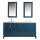 Water Creation Elizabeth 72" Double Sink Carrara White Marble Vanity In Monarch Blue with Matching Mirror and F2-0012-06-TL Lavatory Faucet EL72CW06MB-R21TL1206