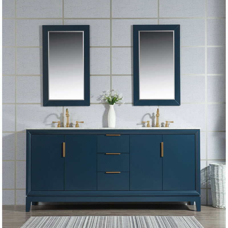 Water Creation Elizabeth 72" Double Sink Carrara White Marble Vanity In Monarch Blue with F2-0012-06-TL Lavatory Faucet EL72CW06MB-000TL1206