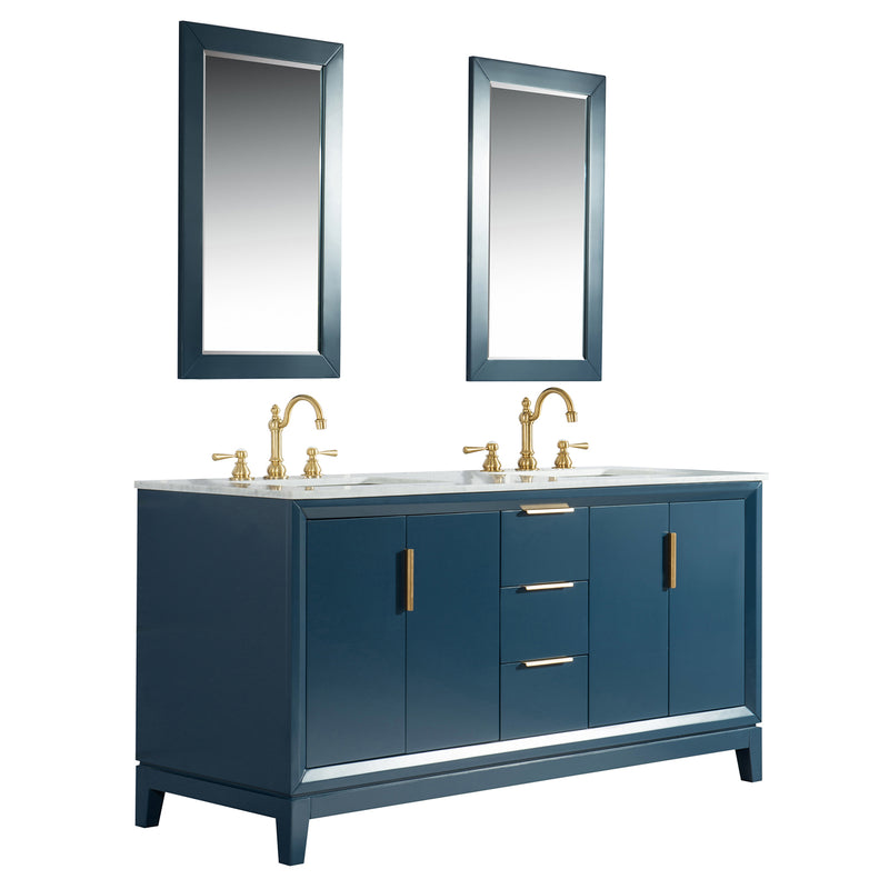 Water Creation Elizabeth 72" Double Sink Carrara White Marble Vanity In Monarch Blue EL72CW06MB-000000000