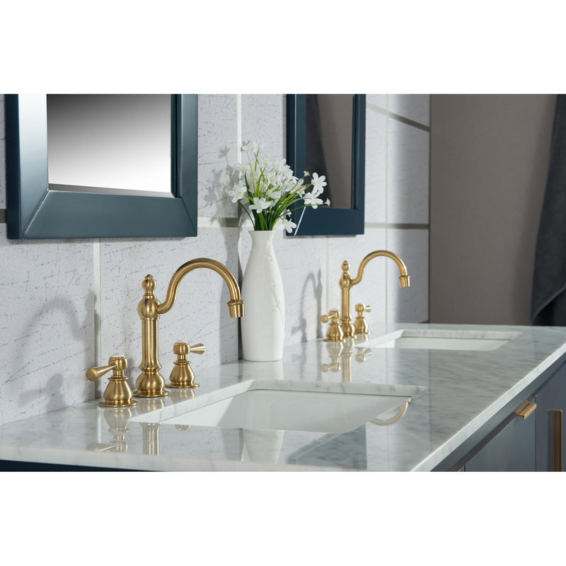 Water Creation Elizabeth 72" Double Sink Carrara White Marble Vanity In Monarch Blue EL72CW06MB-000000000