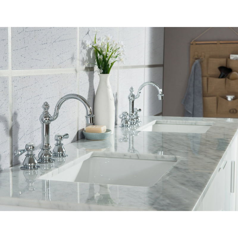 Water Creation Elizabeth 72" Double Sink Carrara White Marble Vanity In Pure White with Matching Mirror and F2-0012-01-TL Lavatory Faucet EL72CW01PW-R21TL1201