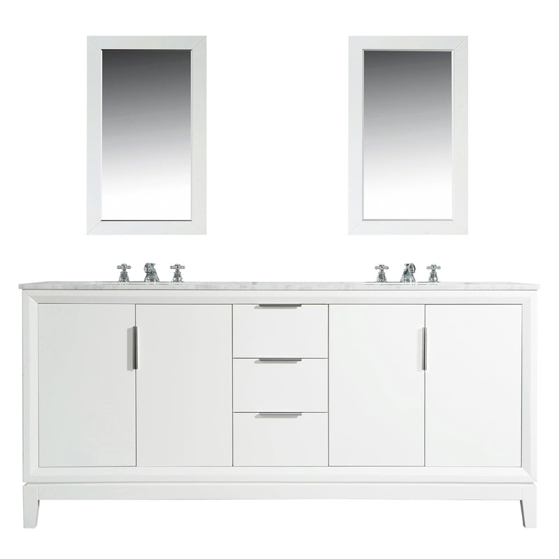 Water Creation Elizabeth 72" Double Sink Carrara White Marble Vanity In Pure White with F2-0009-01-BX Lavatory Faucet EL72CW01PW-000BX0901