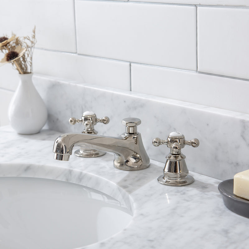 Water Creation Embassy 30" Wide Single Wash Stand P-Trap Counter Top with Basin and F2-0009 Faucet included In Polished Nickel PVD Finish EB30D-0509