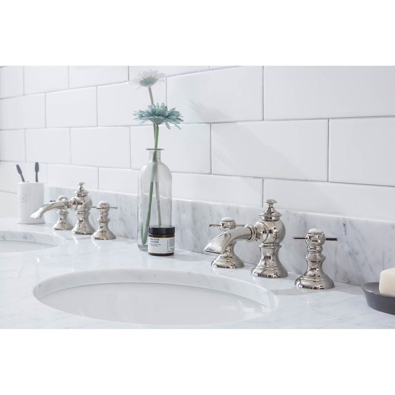 Water Creation Embassy 60" Wide Double Wash Stand P-Trap Counter Top with Basin and F2-0013 Faucet included In Polished Nickel PVD Finish EB60D-0513