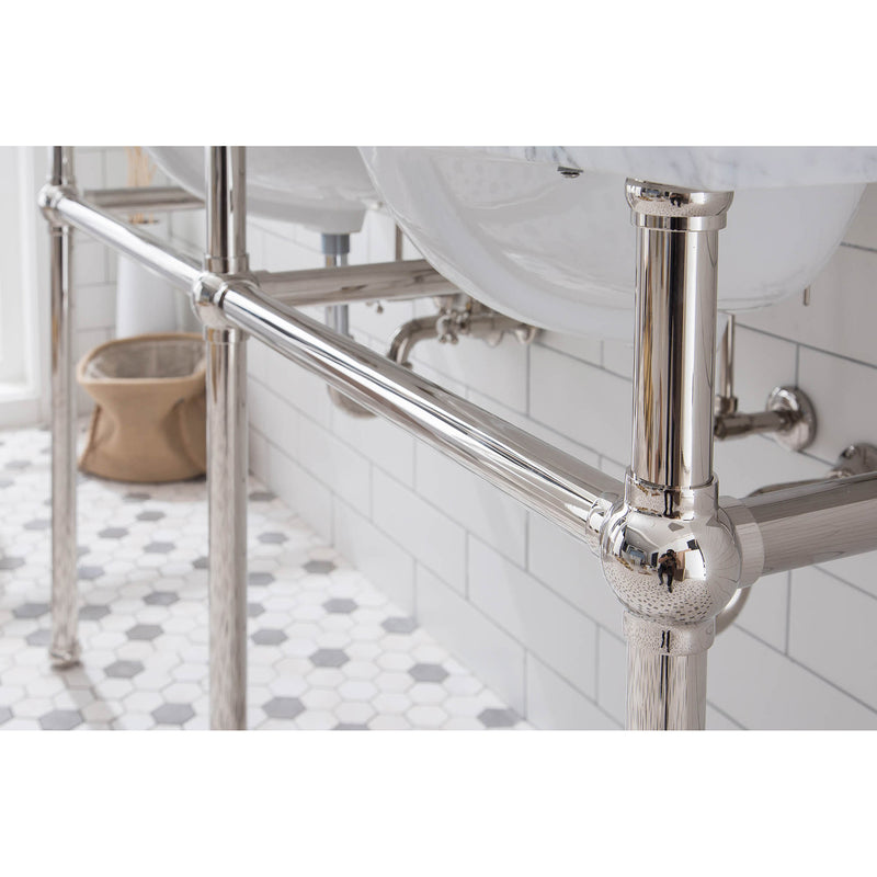 Water Creation Embassy 60" Wide Double Wash Stand P-Trap Counter Top with Basin and F2-0013 Faucet included In Polished Nickel PVD Finish EB60D-0513