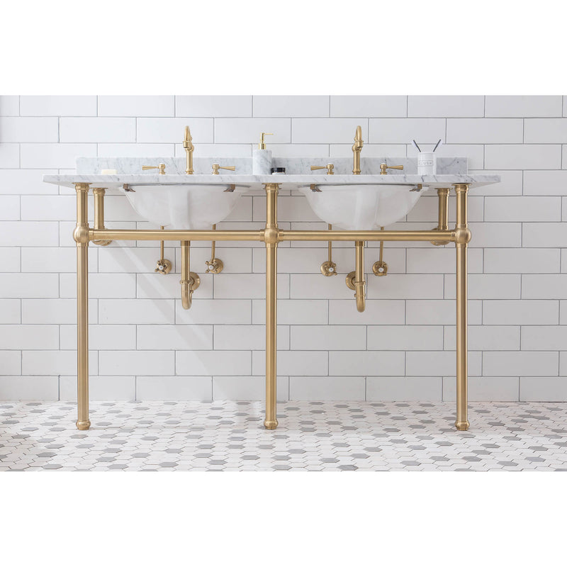 Water Creation Embassy 60" Wide Double Wash Stand P-Trap and Counter Top with Basin included In Satin Gold Finish EB60C-0600