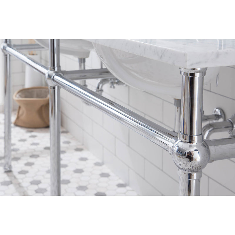 Water Creation Embassy 72" Wide Double Wash Stand P-Trap Counter Top with Basin and F2-0012 Faucet included In Chrome Finish EB72D-0112