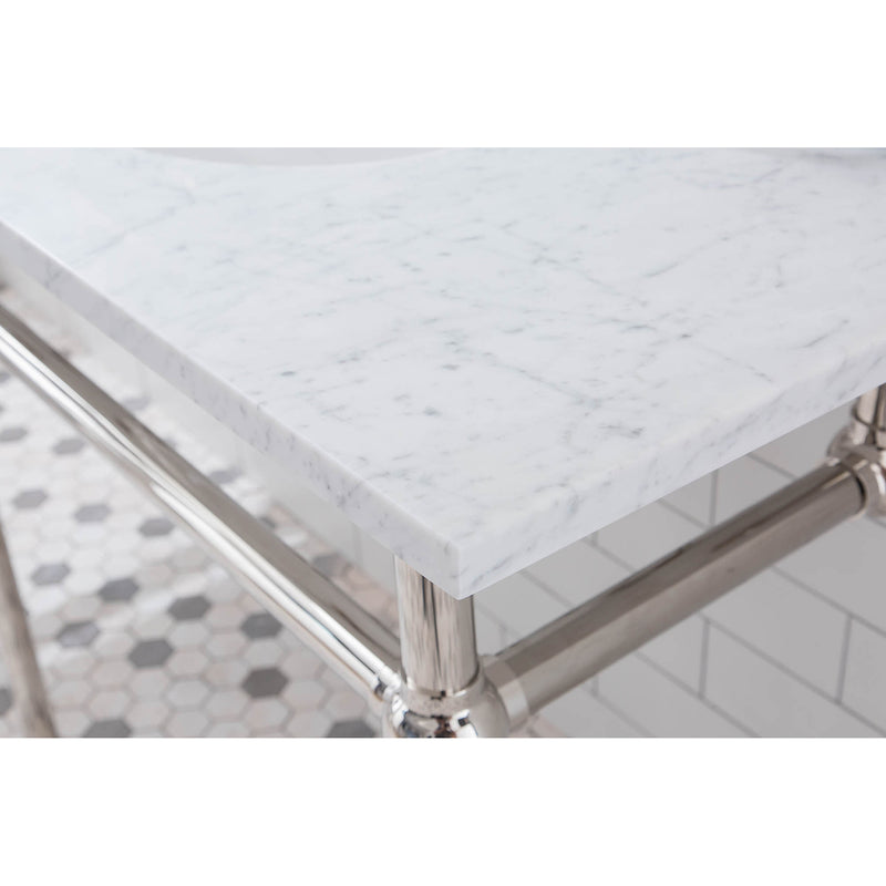 Water Creation Embassy 72" Wide Double Wash Stand P-Trap and Counter Top with Basin included In Polished Nickel PVD Finish EB72C-0500