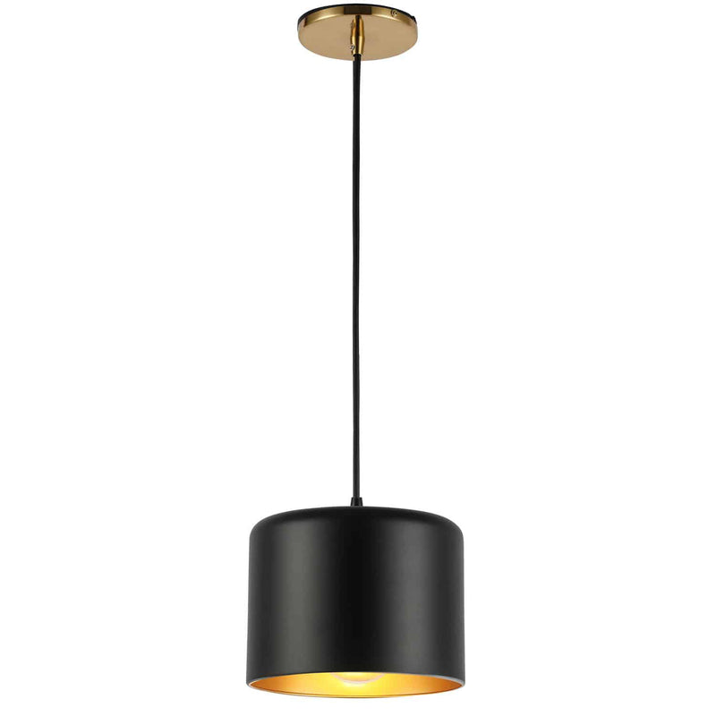 Dainolite 1 Light Incandescent Pendant Aged Brass with Matte Black andGold Shade EMI-81P-AGB-MB