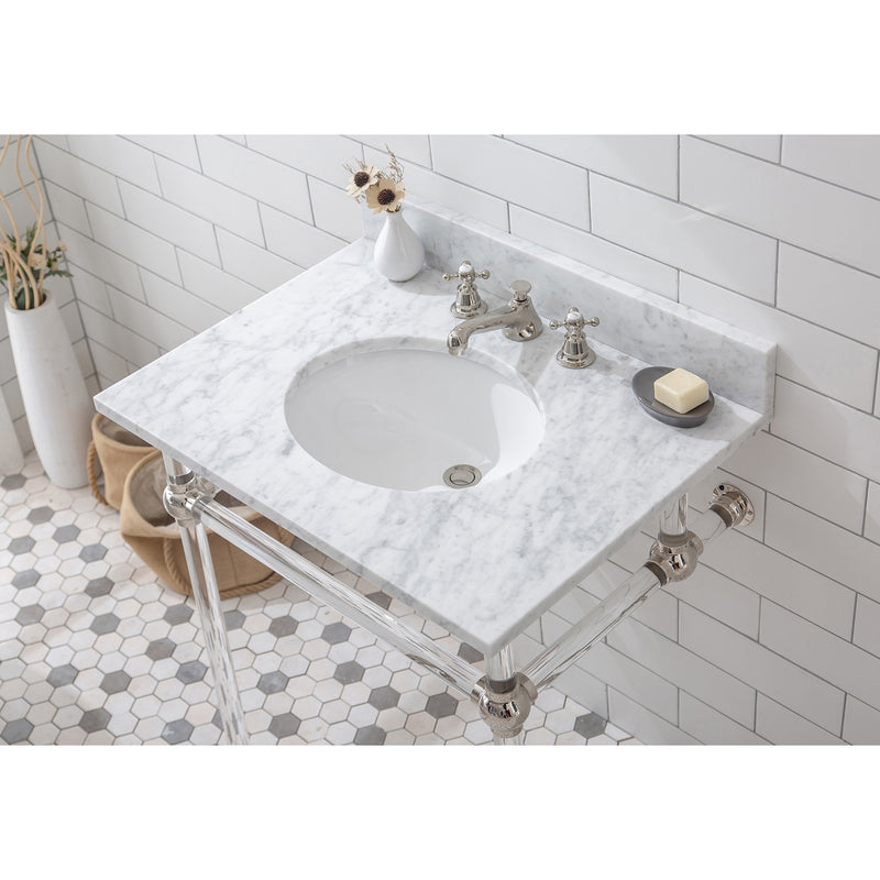 Water Creation Empire 30" Wide Single Wash Stand P-Trap Counter Top with Basin and F2-0009 Faucet included In Polished Nickel PVD Finish EP30D-0509