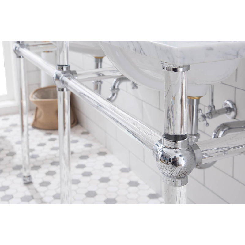 Water Creation Empire 60" Wide Double Wash Stand P-Trap Counter Top with Basin F2-0009 Faucet and Mirror included In Chrome Finish EP60E-0109