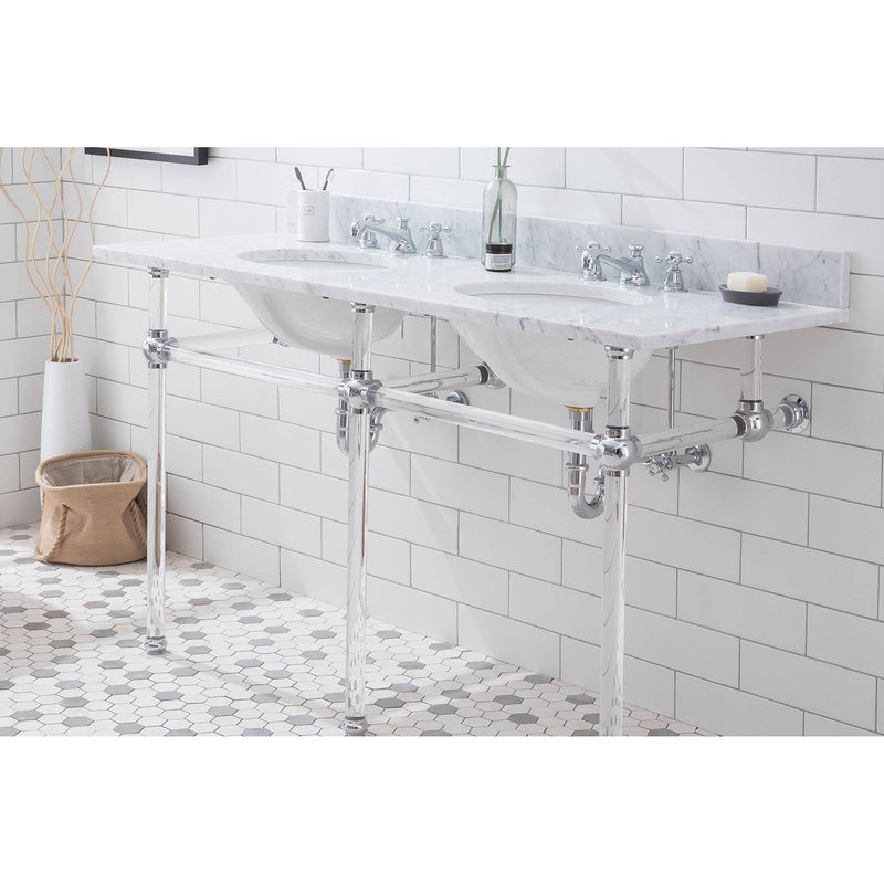 Water Creation Empire 60" Wide Double Wash Stand P-Trap Counter Top with Basin F2-0009 Faucet and Mirror included In Chrome Finish EP60E-0109