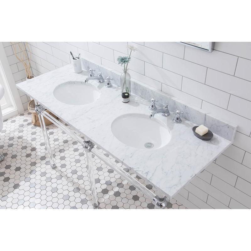 Water Creation Empire 60" Wide Double Wash Stand P-Trap Counter Top with Basin F2-0009 Faucet and Mirror included In Chrome Finish EP60E-0109