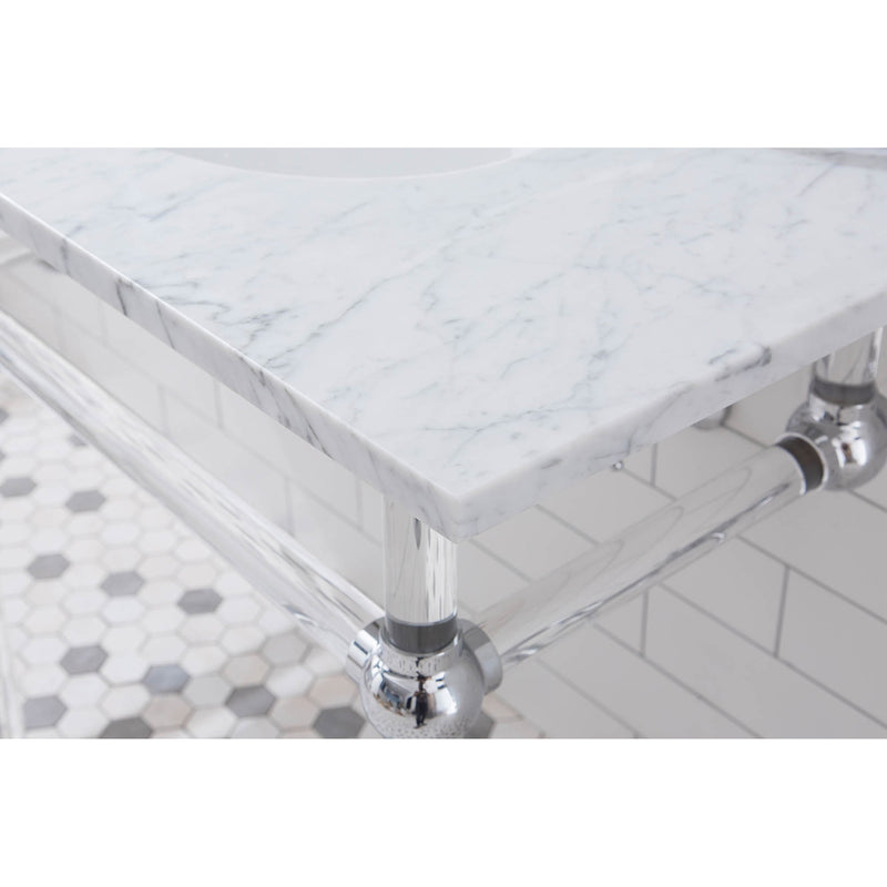 Water Creation Empire 60" Wide Double Wash Stand P-Trap Counter Top with Basin F2-0012 Faucet and Mirror included In Chrome Finish EP60E-0112