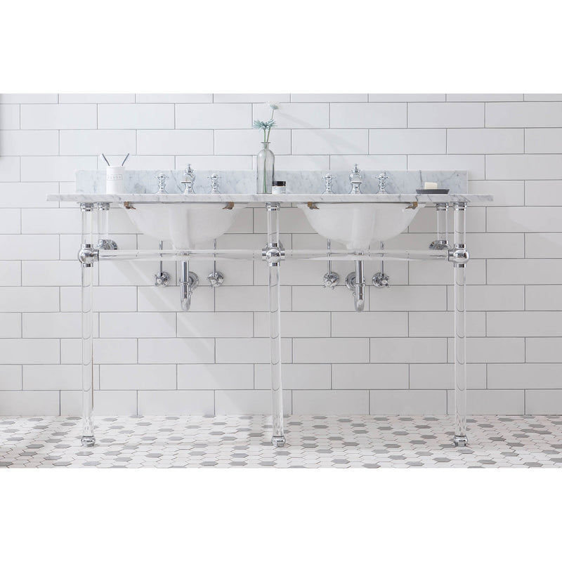 Water Creation Empire 60" Wide Double Wash Stand P-Trap Counter Top with Basin and F2-0013 Faucet included In Chrome Finish EP60D-0113