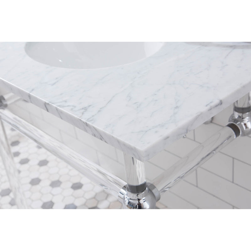 Water Creation Empire 60" Wide Double Wash Stand P-Trap Counter Top with Basin F2-0013 Faucet and Mirror included In Chrome Finish EP60E-0113