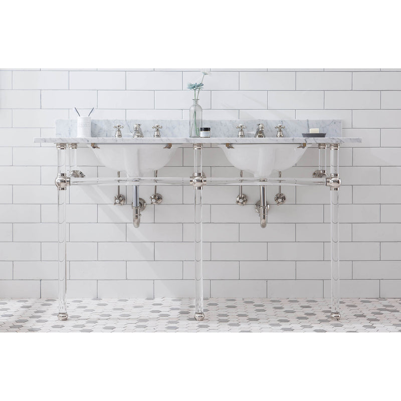 Water Creation Empire 60" Wide Double Wash Stand P-Trap Counter Top with Basin and F2-0009 Faucet included In Polished Nickel PVD Finish EP60D-0509