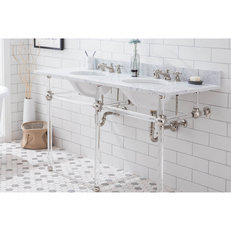 Water Creation Empire 60" Wide Double Wash Stand P-Trap Counter Top with Basin and F2-0009 Faucet included In Polished Nickel PVD Finish EP60D-0509