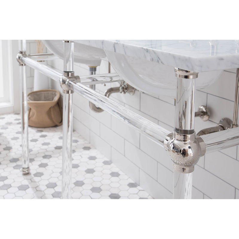 Water Creation Empire 60" Wide Double Wash Stand P-Trap Counter Top with Basin and F2-0009 Faucet included In Polished Nickel PVD Finish EP60D-0509