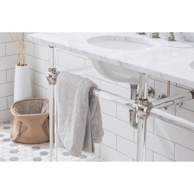 Water Creation Empire 60" Wide Double Wash Stand P-Trap Counter Top with Basin and F2-0012 Faucet included In Polished Nickel PVD Finish EP60D-0512