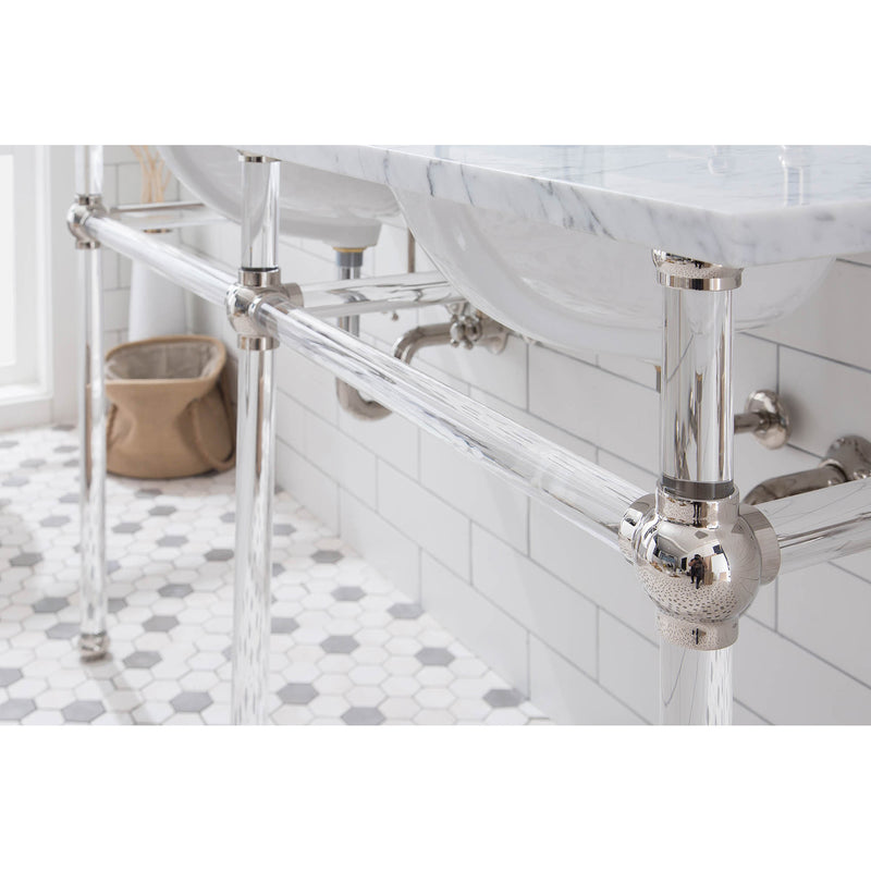 Water Creation Empire 60" Wide Double Wash Stand P-Trap Counter Top with Basin F2-0012 Faucet and Mirror included In Polished Nickel PVD Finish EP60E-0512