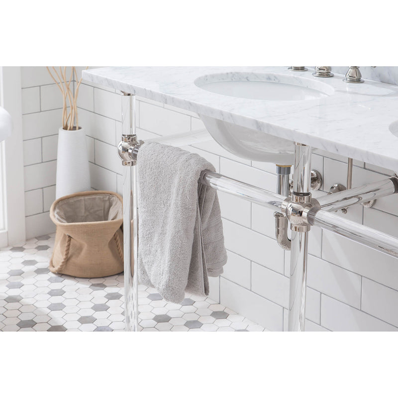 Water Creation Empire 60" Wide Double Wash Stand P-Trap Counter Top with Basin F2-0013 Faucet and Mirror included In Polished Nickel PVD Finish EP60E-0513